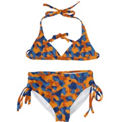 Blue And Orange Camouflage Pattern Kids  Classic Bikini Set by SpinnyChairDesigns