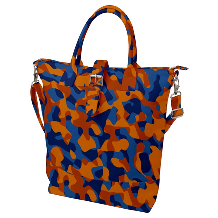 Blue and Orange Camouflage Pattern Buckle Top Tote Bag