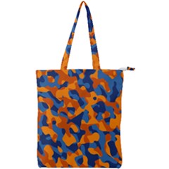 Blue And Orange Camouflage Pattern Double Zip Up Tote Bag by SpinnyChairDesigns