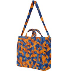 Blue And Orange Camouflage Pattern Square Shoulder Tote Bag by SpinnyChairDesigns