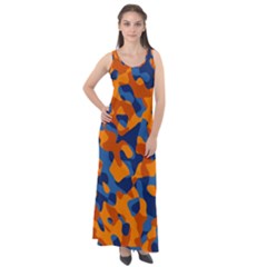 Blue And Orange Camouflage Pattern Sleeveless Velour Maxi Dress by SpinnyChairDesigns