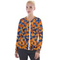 Blue and Orange Camouflage Pattern Velour Zip Up Jacket View1