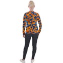 Blue and Orange Camouflage Pattern Velour Zip Up Jacket View2