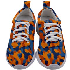 Blue And Orange Camouflage Pattern Kids Athletic Shoes by SpinnyChairDesigns