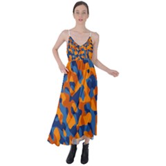 Blue And Orange Camouflage Pattern Tie Back Maxi Dress by SpinnyChairDesigns