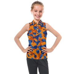 Blue And Orange Camouflage Pattern Kids  Sleeveless Polo Tee