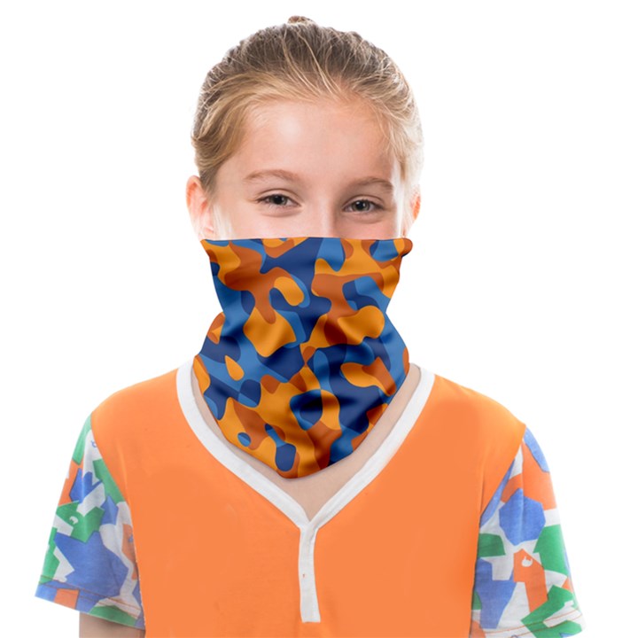 Blue and Orange Camouflage Pattern Face Covering Bandana (Kids)