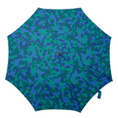 Blue Turquoise Teal Camouflage Pattern Hook Handle Umbrellas (medium) by SpinnyChairDesigns