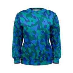 Blue Turquoise Teal Camouflage Pattern Women s Sweatshirt by SpinnyChairDesigns