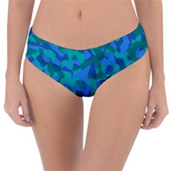 Blue Turquoise Teal Camouflage Pattern Reversible Classic Bikini Bottoms by SpinnyChairDesigns