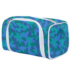 Blue Turquoise Teal Camouflage Pattern Toiletries Pouch by SpinnyChairDesigns