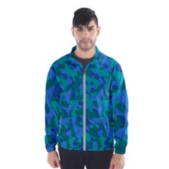 Blue Turquoise Teal Camouflage Pattern Men s Windbreaker by SpinnyChairDesigns