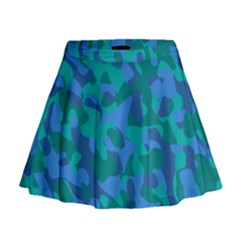 Blue Turquoise Teal Camouflage Pattern Mini Flare Skirt by SpinnyChairDesigns