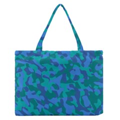 Blue Turquoise Teal Camouflage Pattern Zipper Medium Tote Bag by SpinnyChairDesigns