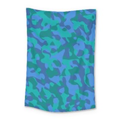 Blue Turquoise Teal Camouflage Pattern Small Tapestry by SpinnyChairDesigns