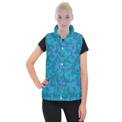 Blue Turquoise Teal Camouflage Pattern Women s Button Up Vest by SpinnyChairDesigns