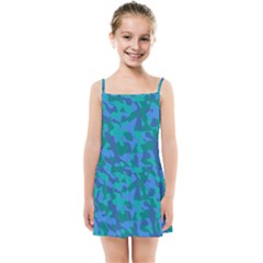 Blue Turquoise Teal Camouflage Pattern Kids  Summer Sun Dress by SpinnyChairDesigns