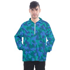 Blue Turquoise Teal Camouflage Pattern Men s Half Zip Pullover by SpinnyChairDesigns