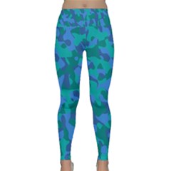 Blue Turquoise Teal Camouflage Pattern Lightweight Velour Classic Yoga Leggings by SpinnyChairDesigns