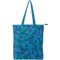 Blue Turquoise Teal Camouflage Pattern Double Zip Up Tote Bag