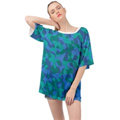 Blue Turquoise Teal Camouflage Pattern Oversized Chiffon Top by SpinnyChairDesigns