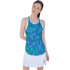 Blue Turquoise Teal Camouflage Pattern Racer Back Mesh Tank Top