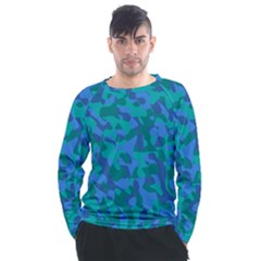 Blue Turquoise Teal Camouflage Pattern Men s Long Sleeve Raglan Tee