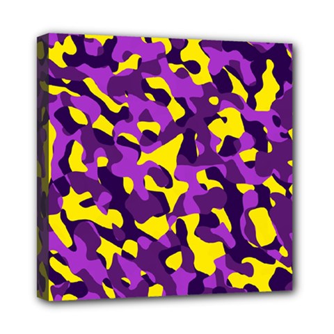 Purple And Yellow Camouflage Pattern Mini Canvas 8  X 8  (stretched) by SpinnyChairDesigns