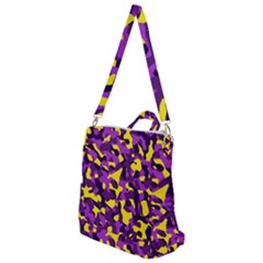 Purple And Yellow Camouflage Pattern Crossbody Backpack by SpinnyChairDesigns