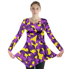 Purple And Yellow Camouflage Pattern Long Sleeve Tunic 