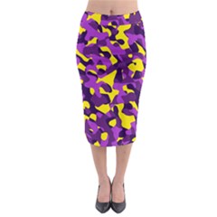 Purple And Yellow Camouflage Pattern Midi Pencil Skirt