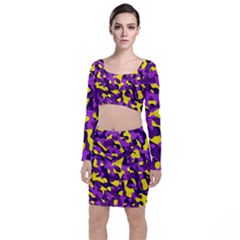 Purple And Yellow Camouflage Pattern Top And Skirt Sets by SpinnyChairDesigns