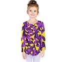 Purple and Yellow Camouflage Pattern Kids  Long Sleeve Tee View1