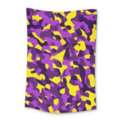 Purple And Yellow Camouflage Pattern Small Tapestry by SpinnyChairDesigns