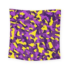 Purple And Yellow Camouflage Pattern Square Tapestry (small) by SpinnyChairDesigns