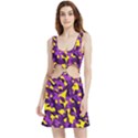 Purple and Yellow Camouflage Pattern Velvet Cutout Dress View1