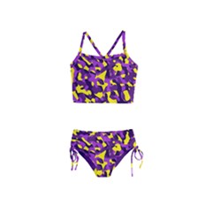 Purple And Yellow Camouflage Pattern Girls  Tankini Swimsuit by SpinnyChairDesigns