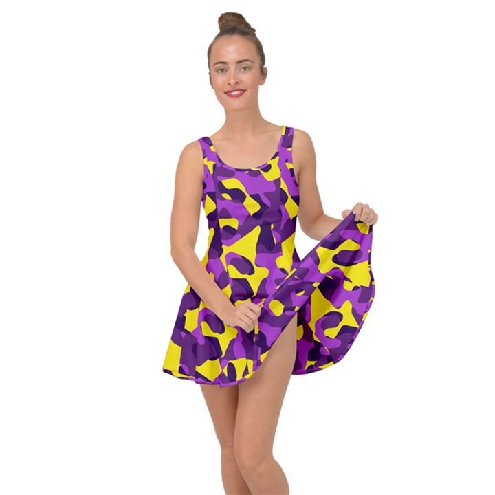 Purple and Yellow Camouflage Pattern Inside Out Casual Dress