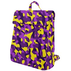 Purple And Yellow Camouflage Pattern Flap Top Backpack by SpinnyChairDesigns