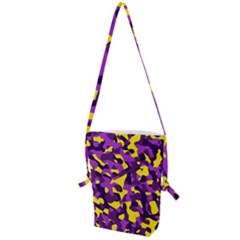 Purple And Yellow Camouflage Pattern Folding Shoulder Bag by SpinnyChairDesigns