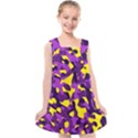 Purple and Yellow Camouflage Pattern Kids  Cross Back Dress View1