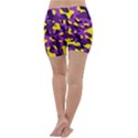 Purple and Yellow Camouflage Pattern Lightweight Velour Yoga Shorts View4