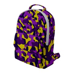 Purple And Yellow Camouflage Pattern Flap Pocket Backpack (large) by SpinnyChairDesigns