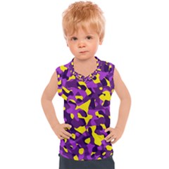 Purple And Yellow Camouflage Pattern Kids  Sport Tank Top