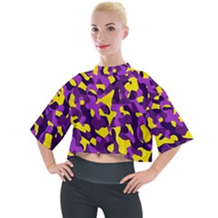 Purple And Yellow Camouflage Pattern Mock Neck Tee