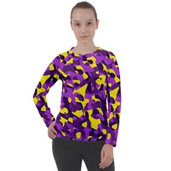 Purple And Yellow Camouflage Pattern Women s Long Sleeve Raglan Tee