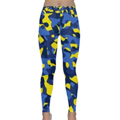 Blue And Yellow Camouflage Pattern Classic Yoga Leggings by SpinnyChairDesigns