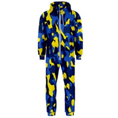 Blue And Yellow Camouflage Pattern Hooded Jumpsuit (men)  by SpinnyChairDesigns