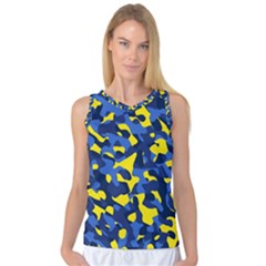 Blue And Yellow Camouflage Pattern Women s Basketball Tank Top by SpinnyChairDesigns