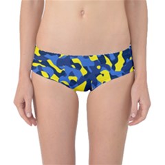 Blue And Yellow Camouflage Pattern Classic Bikini Bottoms by SpinnyChairDesigns